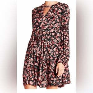 Nina Leonard black and pink floral long sleeve dress.